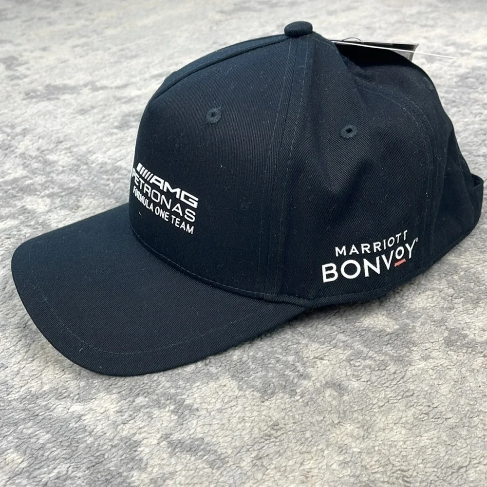 NWT Mercedes AMG Petronas F1 Logo Cap Baseball Hat Black Marriott Logo OS